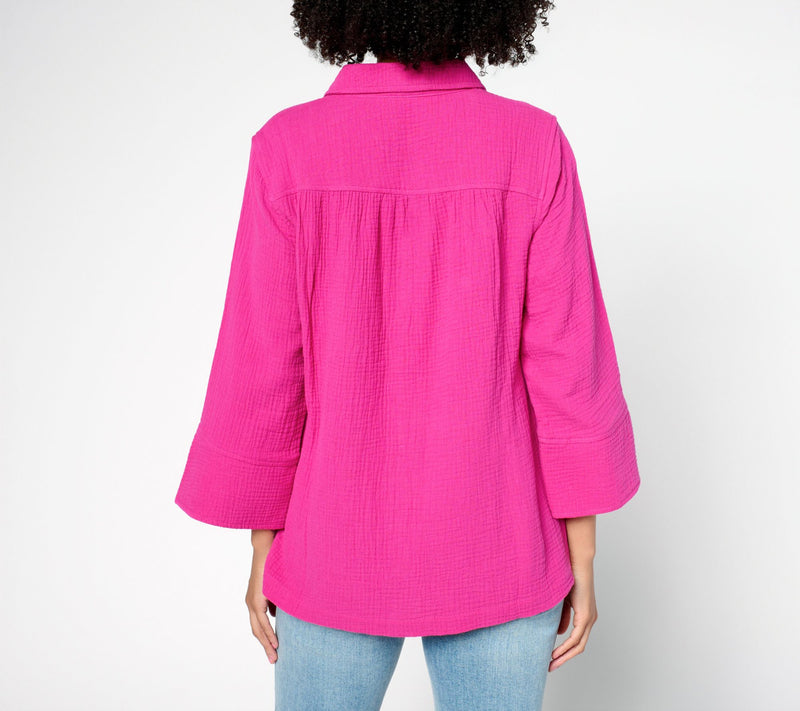 Belle by Kim Gravel Summer Sunset Cotton Gauze Button Up Shirt — View 4