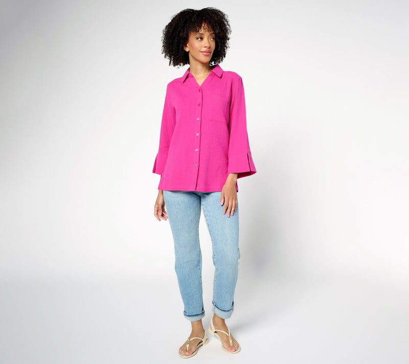 Belle by Kim Gravel Summer Sunset Cotton Gauze Button Up Shirt — View 5