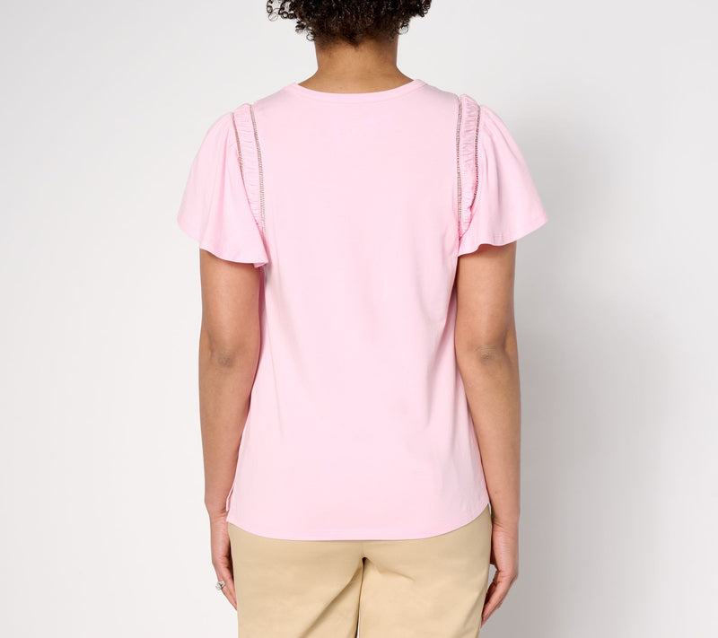 Studio Park x Terri Conn Flutter Sleeve Crew-Neck Knit Top — View 4