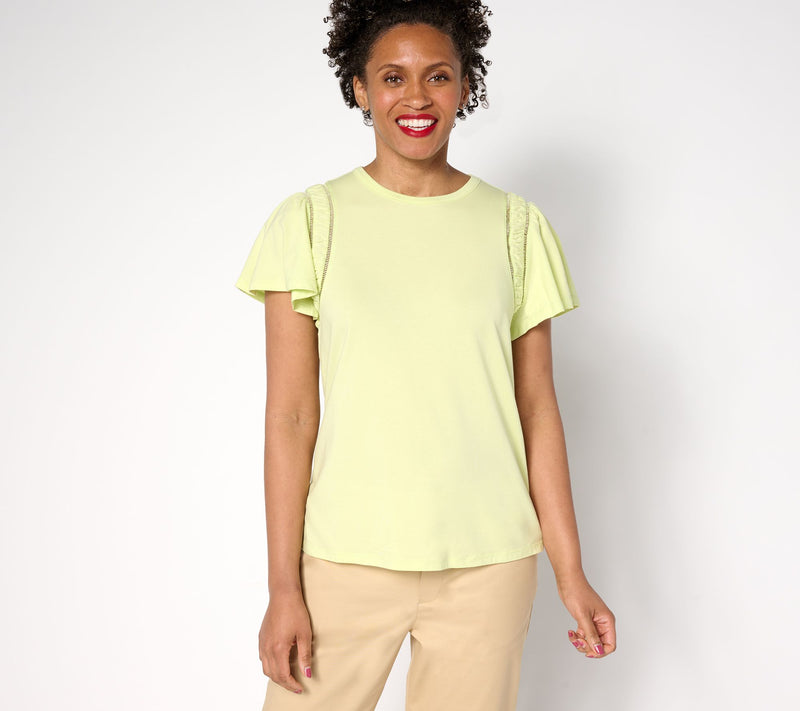 Studio Park x Terri Conn Flutter Sleeve Crew-Neck Knit Top — View 14