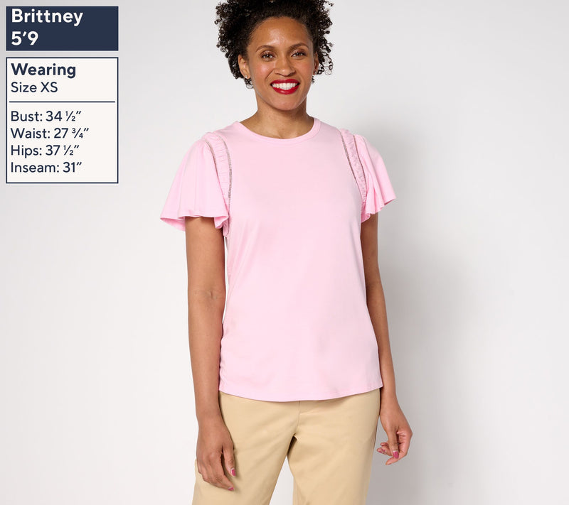 Studio Park x Terri Conn Flutter Sleeve Crew-Neck Knit Top — View 3