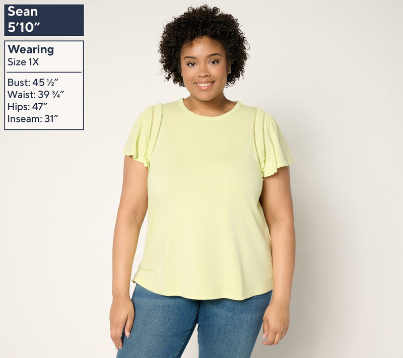 Studio Park x Terri Conn Flutter Sleeve Crew-Neck Knit Top — View 2