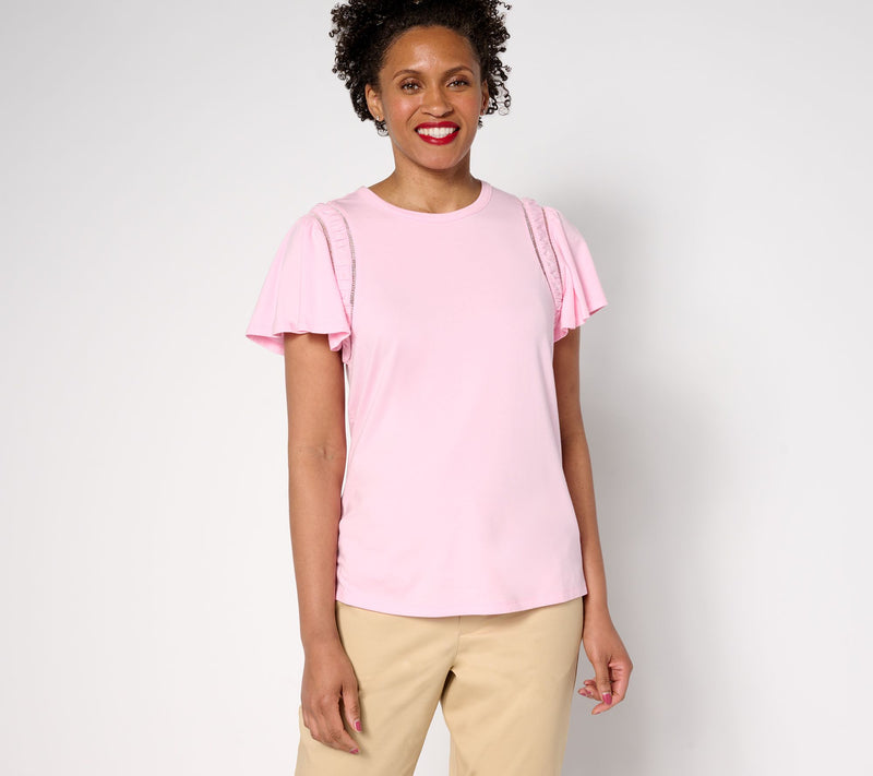 Studio Park x Terri Conn Flutter Sleeve Crew-Neck Knit Top — View 15
