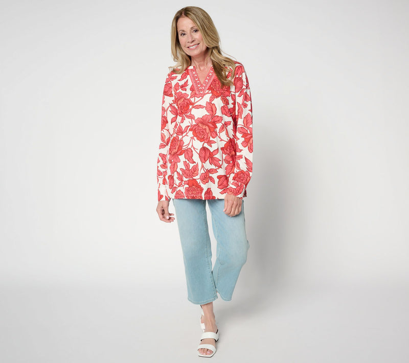 Belle by Kim Gravel Regular Cabana Knit Floral Serenity Tunic Top — View 4