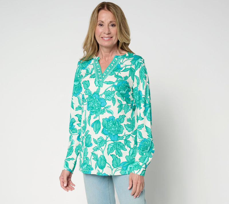 Belle by Kim Gravel Petite Cabana Knit Floral Serenity Tunic Top — View 12