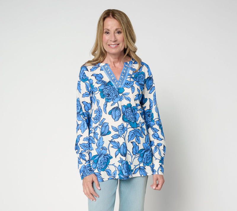 Belle by Kim Gravel Petite Cabana Knit Floral Serenity Tunic Top — View 13