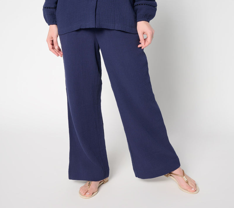 Belle by Kim Gravel Regular Summer Sunset Cotton Gauze Smocked Pant — View 15