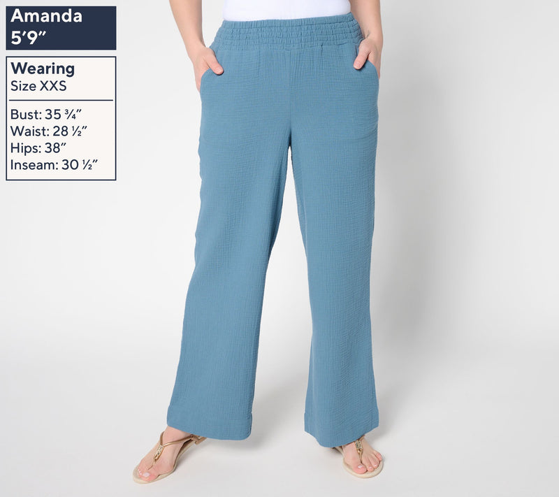 Belle by Kim Gravel Regular Summer Sunset Cotton Gauze Smocked Pant — View 17