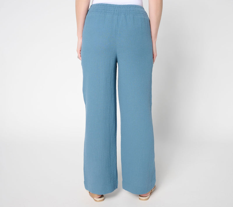 Belle by Kim Gravel Petite Summer Sunset Cotton Gauze Smocked Pant — View 18