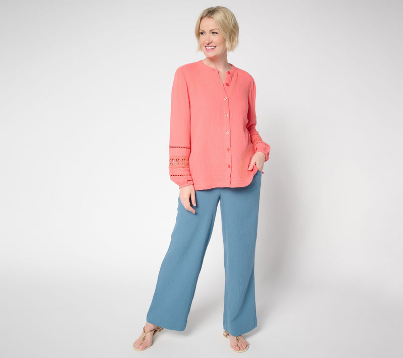 Belle by Kim Gravel Petite Summer Sunset Cotton Gauze Smocked Pant — View 19