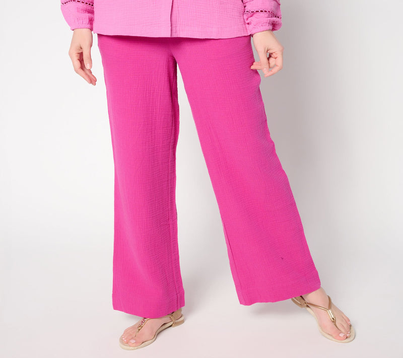 Belle by Kim Gravel Petite Summer Sunset Cotton Gauze Smocked Pant — View 13