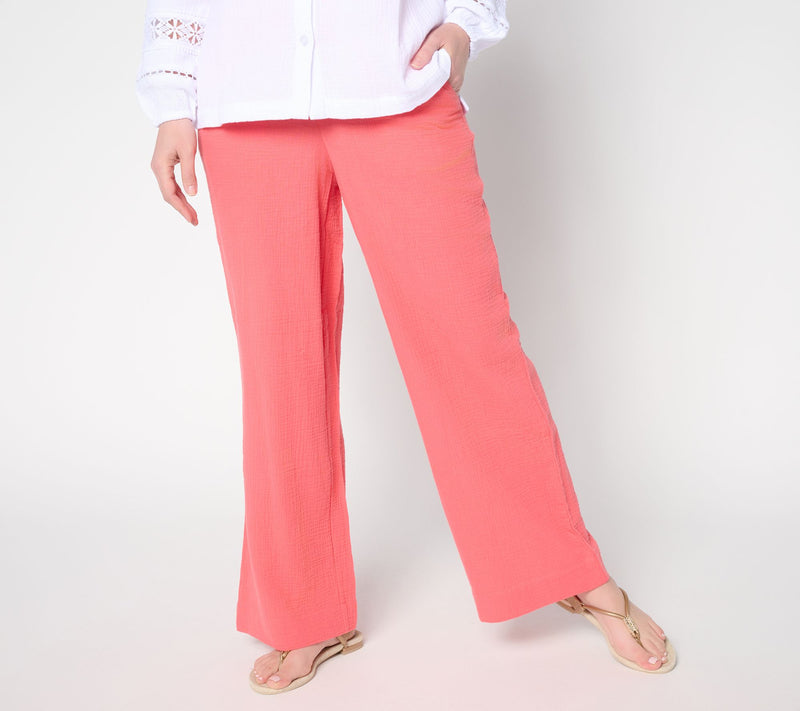 Belle by Kim Gravel Petite Summer Sunset Cotton Gauze Smocked Pant — View 5