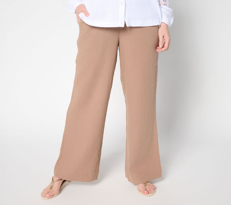 Belle by Kim Gravel Petite Summer Sunset Cotton Gauze Smocked Pant — View 11