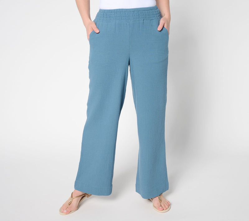 Belle by Kim Gravel Petite Summer Sunset Cotton Gauze Smocked Pant — View 7