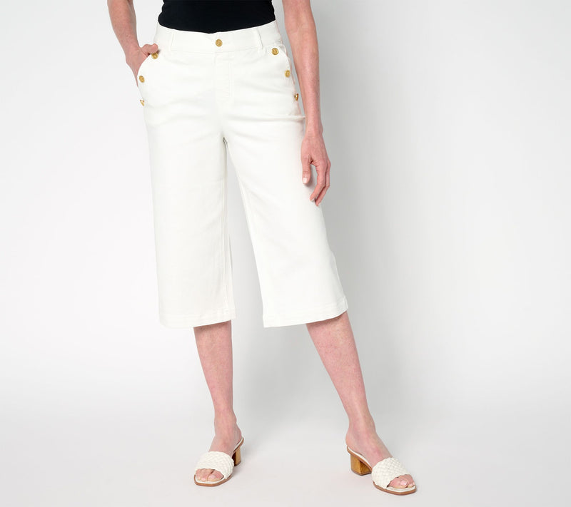 Isaac Mizrahi Live! Petite True Denim White Wide Leg Pedal Pusher — Main view