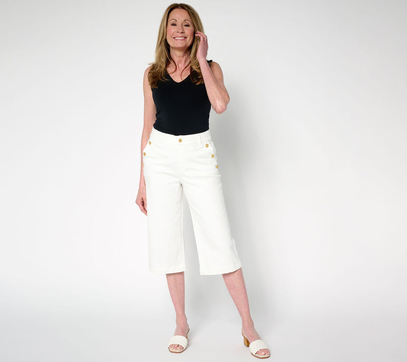 Isaac Mizrahi Live! Tall True Denim White Wide Leg Pedal Pusher — View 5