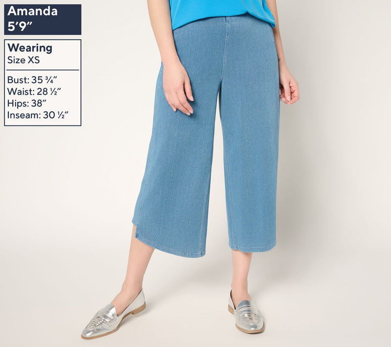 Susan Graver Petite Cool Touch Knit Denim Culotte — View 7