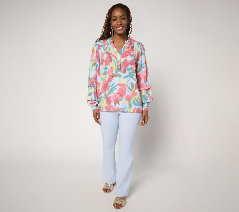 nicole by Nicole Miller Sally Pucker Split Neck Blouse — View 6