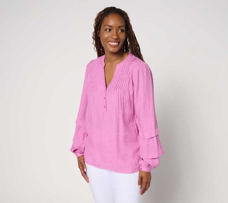 nicole by Nicole Miller Sally Pucker Split Neck Blouse — View 12
