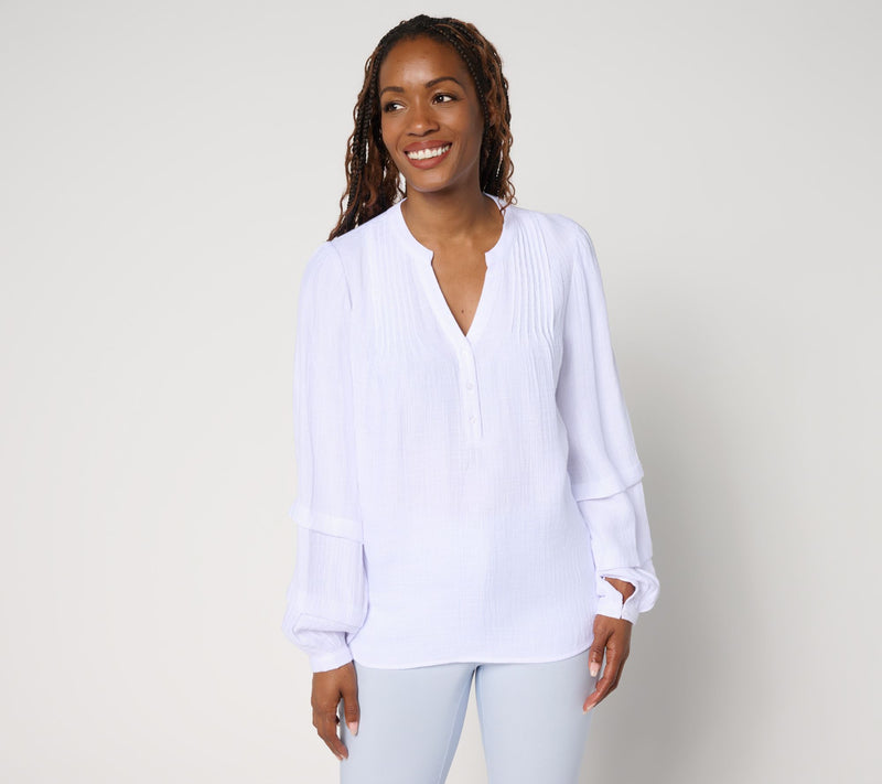 nicole by Nicole Miller Sally Pucker Split Neck Blouse — View 13
