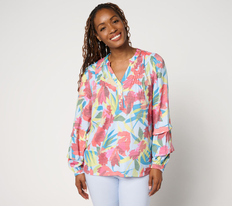 nicole by Nicole Miller Sally Pucker Split Neck Blouse — View 14