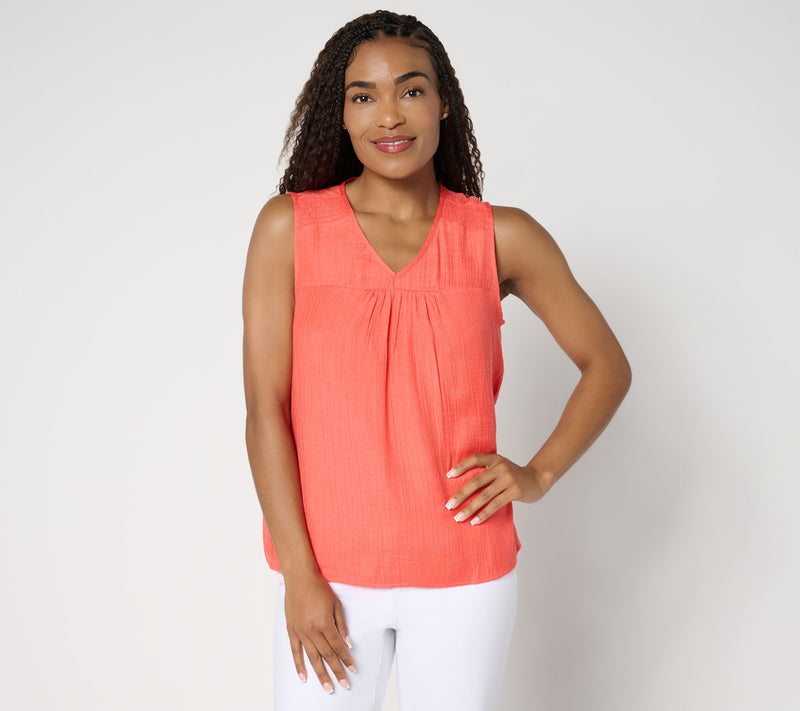 nicole by Nicole Miller Sally Pucker Lined V-Neck Tank Top — Main view
