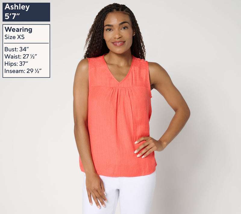nicole by Nicole Miller Sally Pucker Lined V-Neck Tank Top — View 2