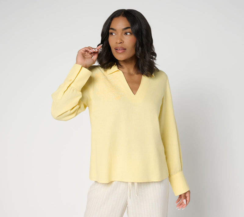 Peace Love World Boheme Embroidered Linen Blend Popover Blouse — Main view
