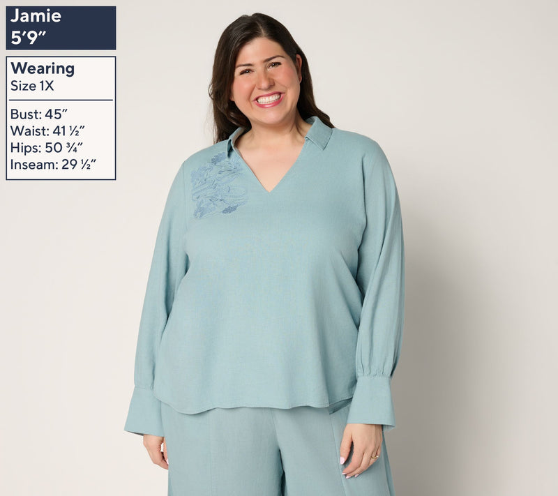 Peace Love World Boheme Embroidered Linen Blend Popover Blouse — View 2