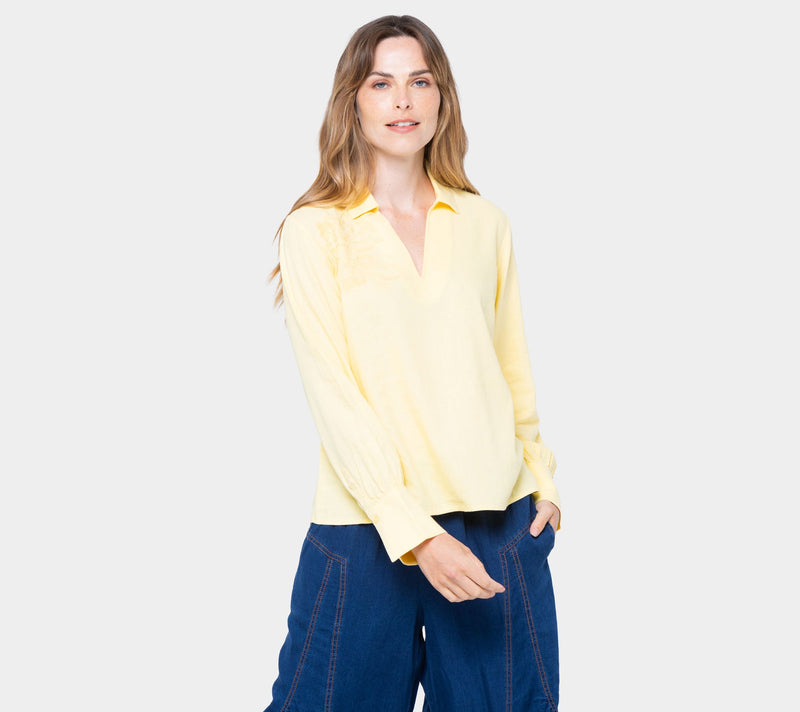 Peace Love World Boheme Embroidered Linen Blend Popover Blouse — View 8
