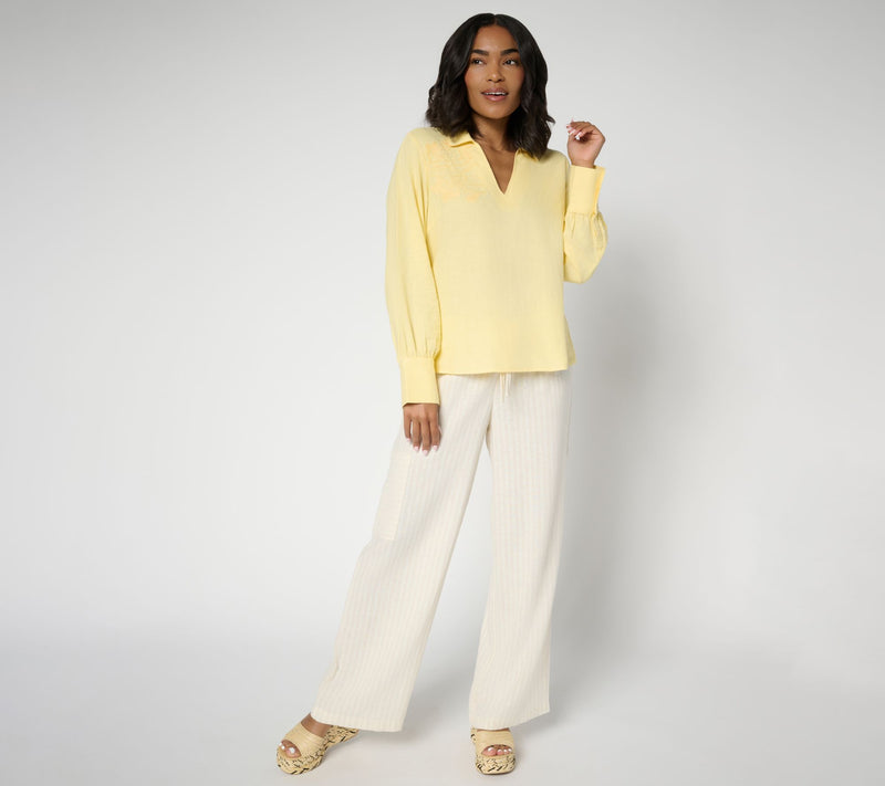 Peace Love World Boheme Embroidered Linen Blend Popover Blouse — View 5