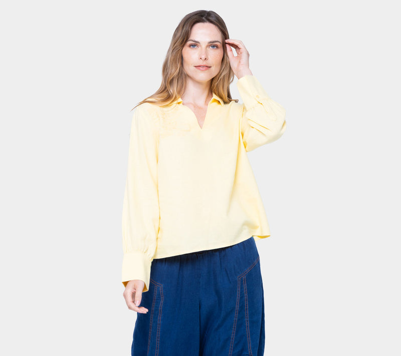 Peace Love World Boheme Embroidered Linen Blend Popover Blouse — View 7