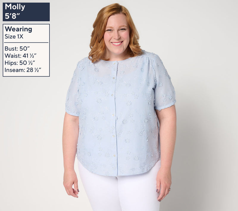 nicole by Nicole Miller 100% Cotton Floral Applique Shirt — View 6
