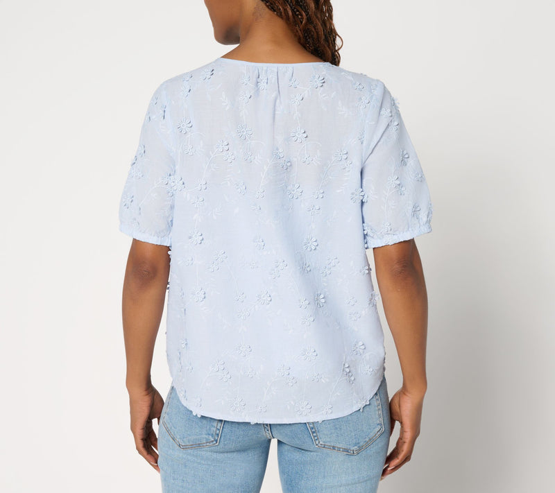 nicole by Nicole Miller 100% Cotton Floral Applique Shirt — View 8
