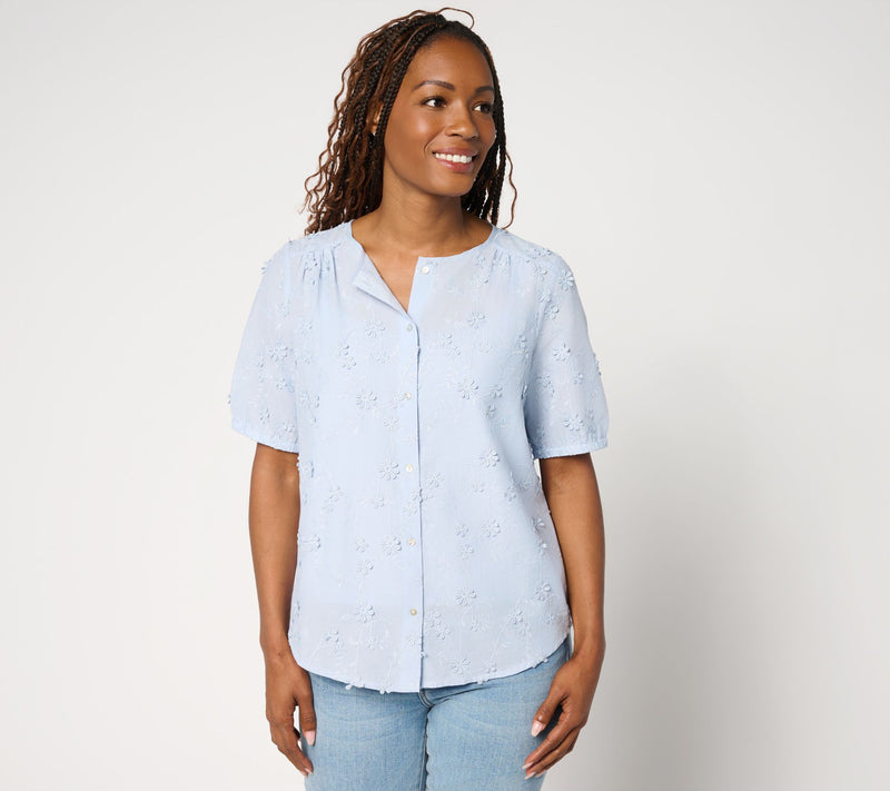 nicole by Nicole Miller 100% Cotton Floral Applique Shirt — Main view
