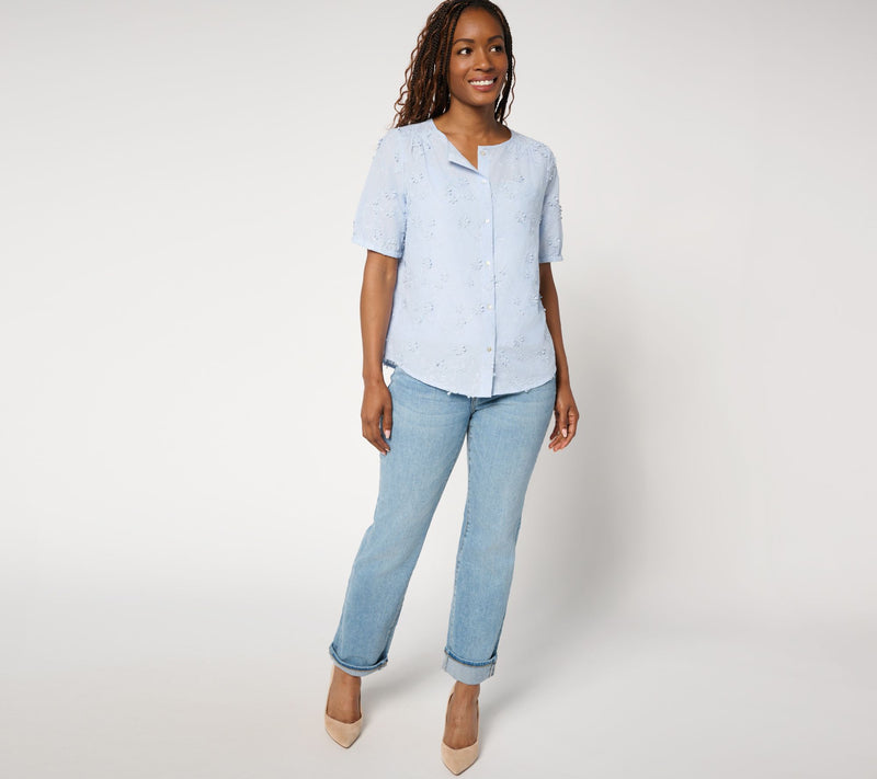 nicole by Nicole Miller 100% Cotton Floral Applique Shirt — View 9
