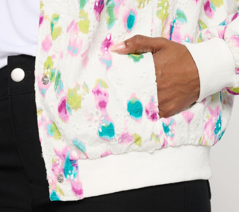 nicole by Nicole Miller 100% Cotton Printed Eyelet Bomber Jacket — View 7