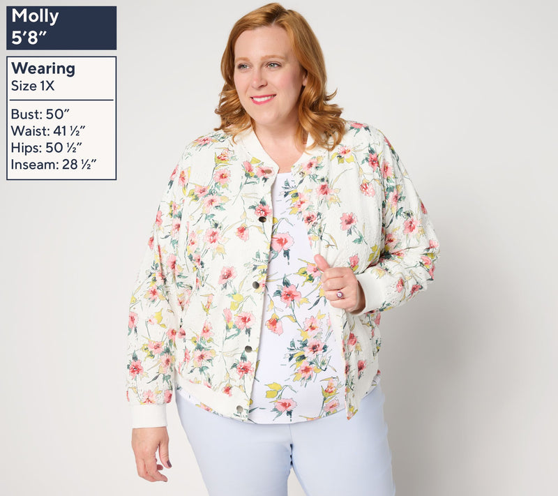 nicole by Nicole Miller 100% Cotton Printed Eyelet Bomber Jacket — View 3