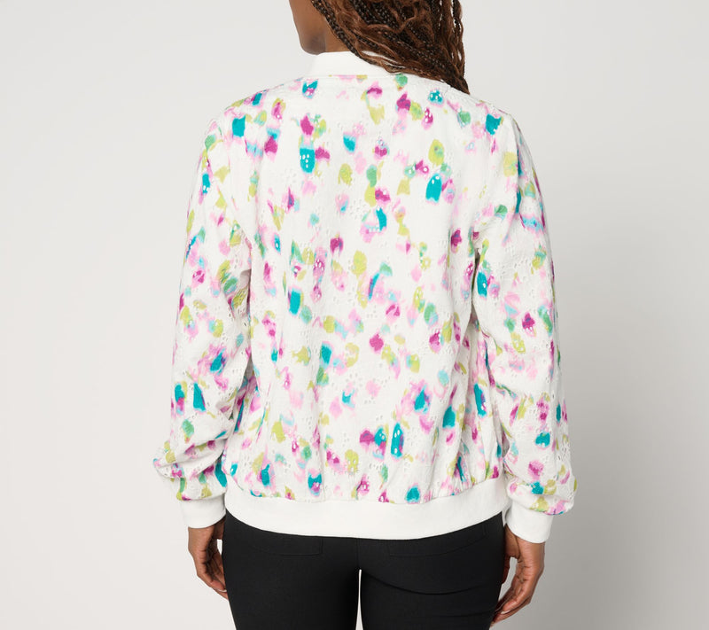 nicole by Nicole Miller 100% Cotton Printed Eyelet Bomber Jacket — View 5