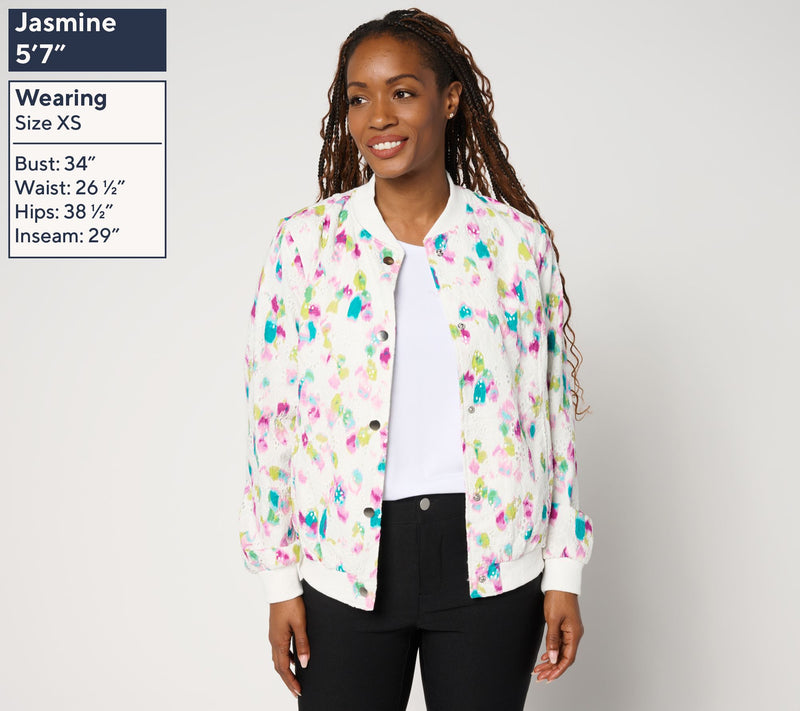 nicole by Nicole Miller 100% Cotton Printed Eyelet Bomber Jacket — View 4