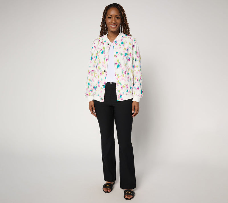 nicole by Nicole Miller 100% Cotton Printed Eyelet Bomber Jacket — View 6