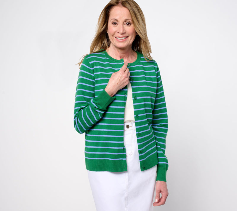 Isaac Mizrahi Live! Essentials Stripe Sweater Cardigan — View 7