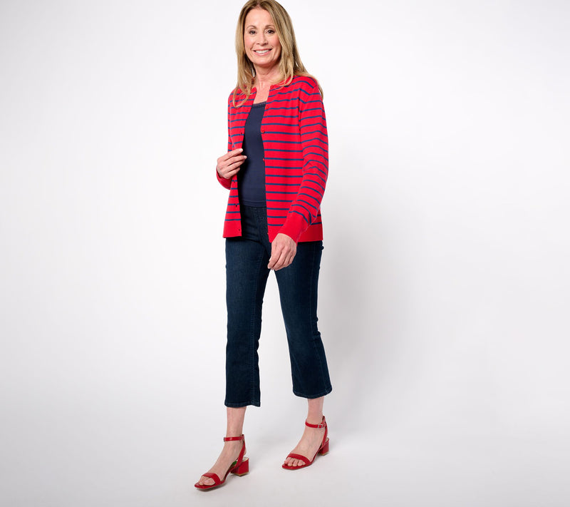Isaac Mizrahi Live! Essentials Stripe Sweater Cardigan — View 12