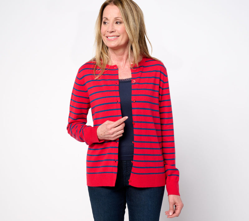 Isaac Mizrahi Live! Essentials Stripe Sweater Cardigan — View 3