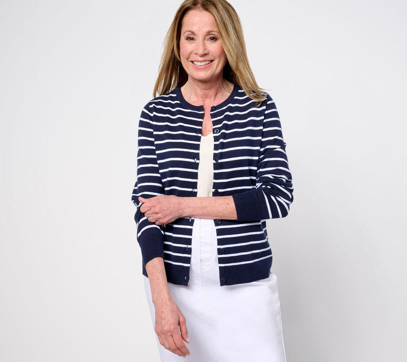 Isaac Mizrahi Live! Essentials Stripe Sweater Cardigan — View 9