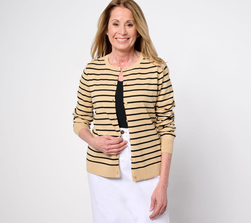 Isaac Mizrahi Live! Essentials Stripe Sweater Cardigan — View 5