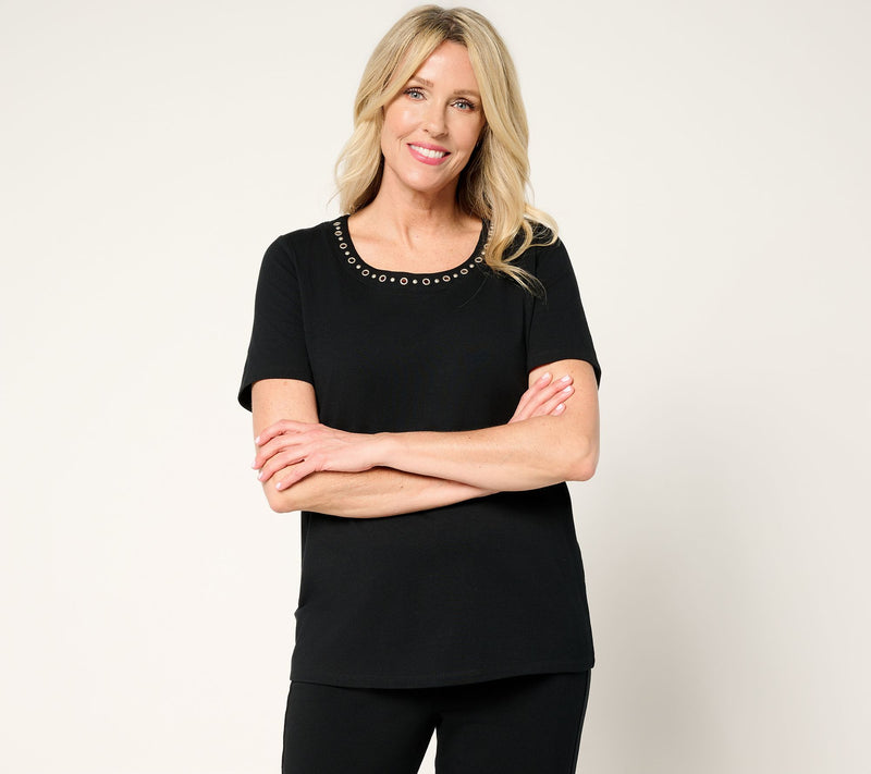 Sport Savvy Cotton/Span Jersey Tee with Grommet Neckline — View 11