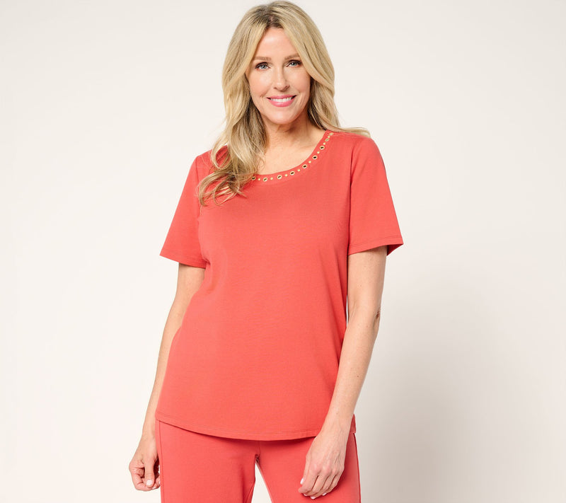 Sport Savvy Cotton/Span Jersey Tee with Grommet Neckline — View 12