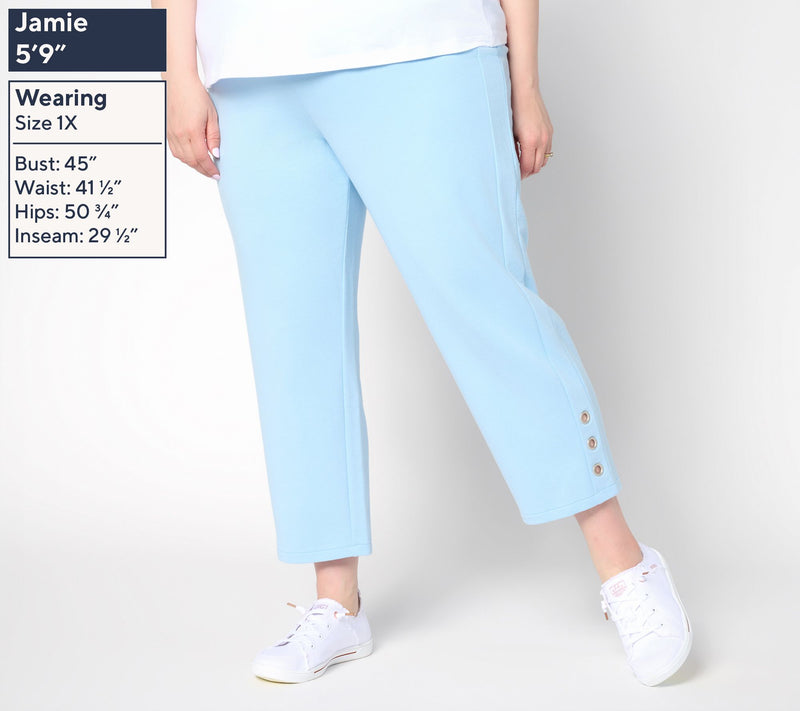 Sport Savvy Regular French Terry Crop Pants with Grommet Detail — View 2