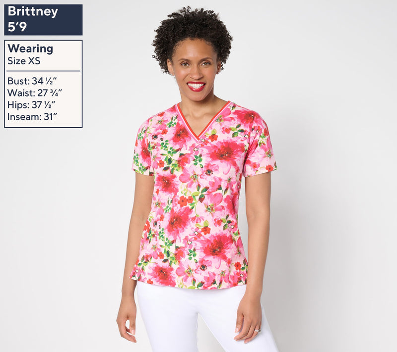 Isaac Mizrahi Live! Printed V-Neck Short Sleeve Top — View 3